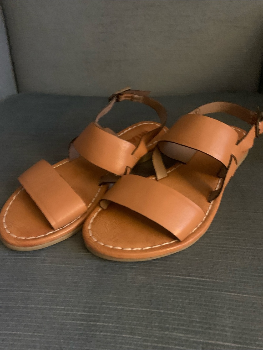 MIA Elins Flat Double-Strap Leather Sandals with Buckle Size 6